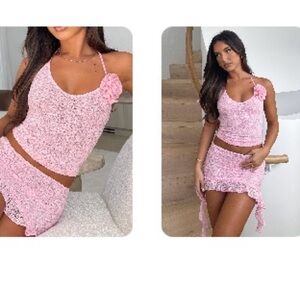 white fox pink skirt set